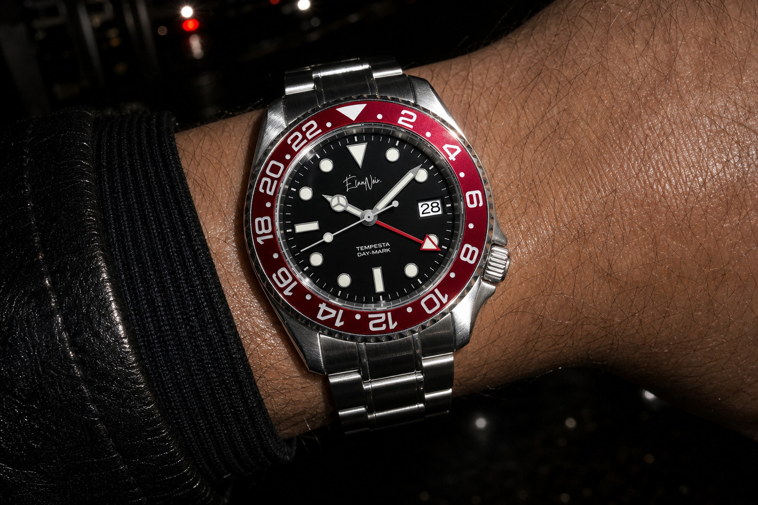 Élan Noir Tempesta Automatic GMT Watch 41mm 316L Steel Dial Red/Black NH35
