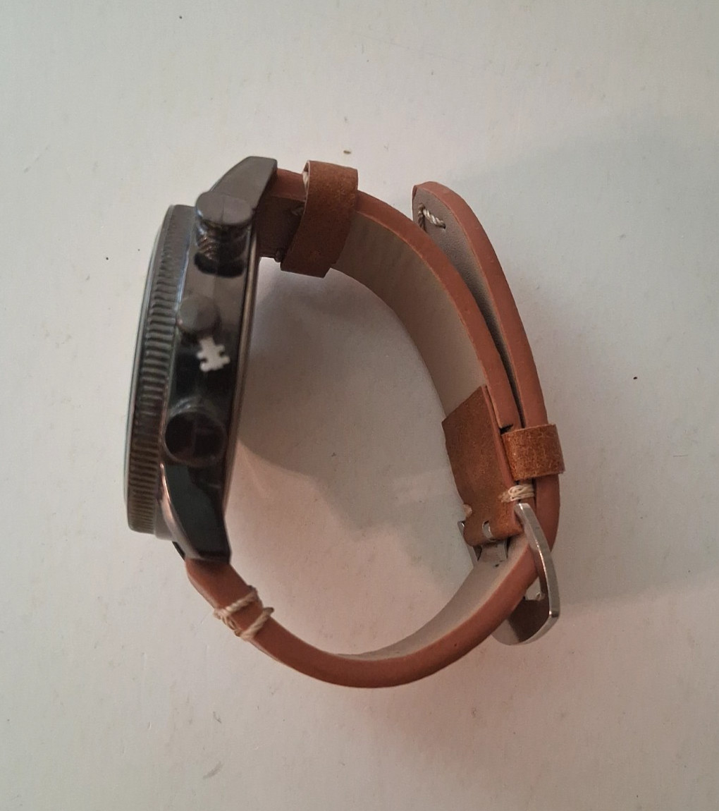 Chronograph Watch Dark Brown face Brown subdials Brown leather strap Working