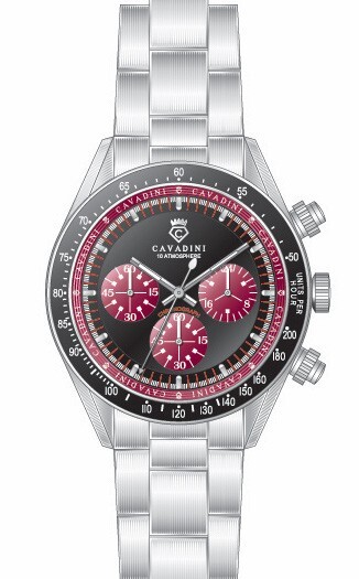 Unisex Chronograph Cavadini Army-Style CV-464 Red Steel Aviator-Style 1 5/8in