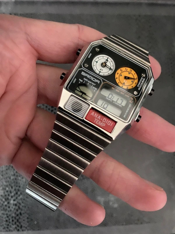 Retro Analog Digital Watch – Stainless Steel | Dual Time | Sci-Fi Vintage Style