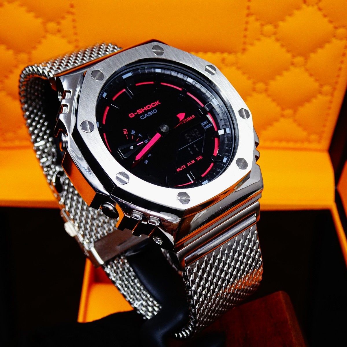Brand New G SHOCK Custom Watch Includes GA2100k Body Stainless Silver Bezel Shar
