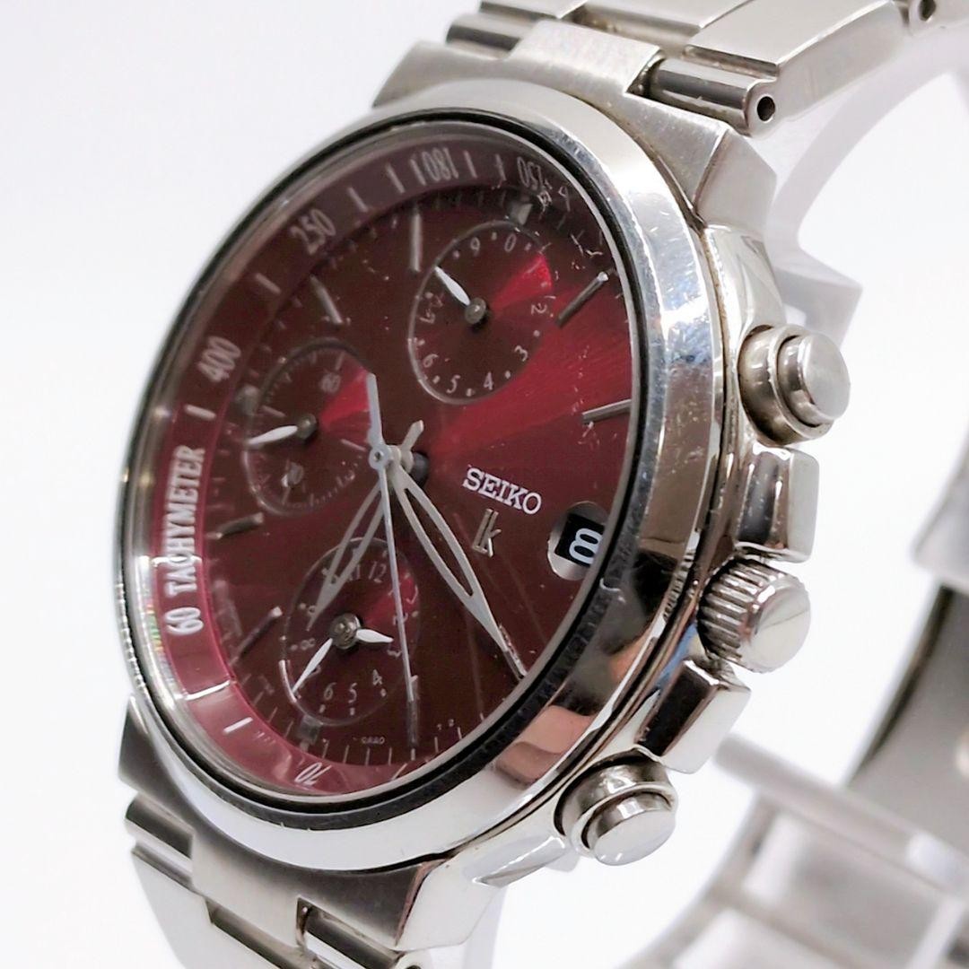 SEIKO 7T92 Quartz Chronograph Silver Red Dial Tachymeter Unisex Used Japan