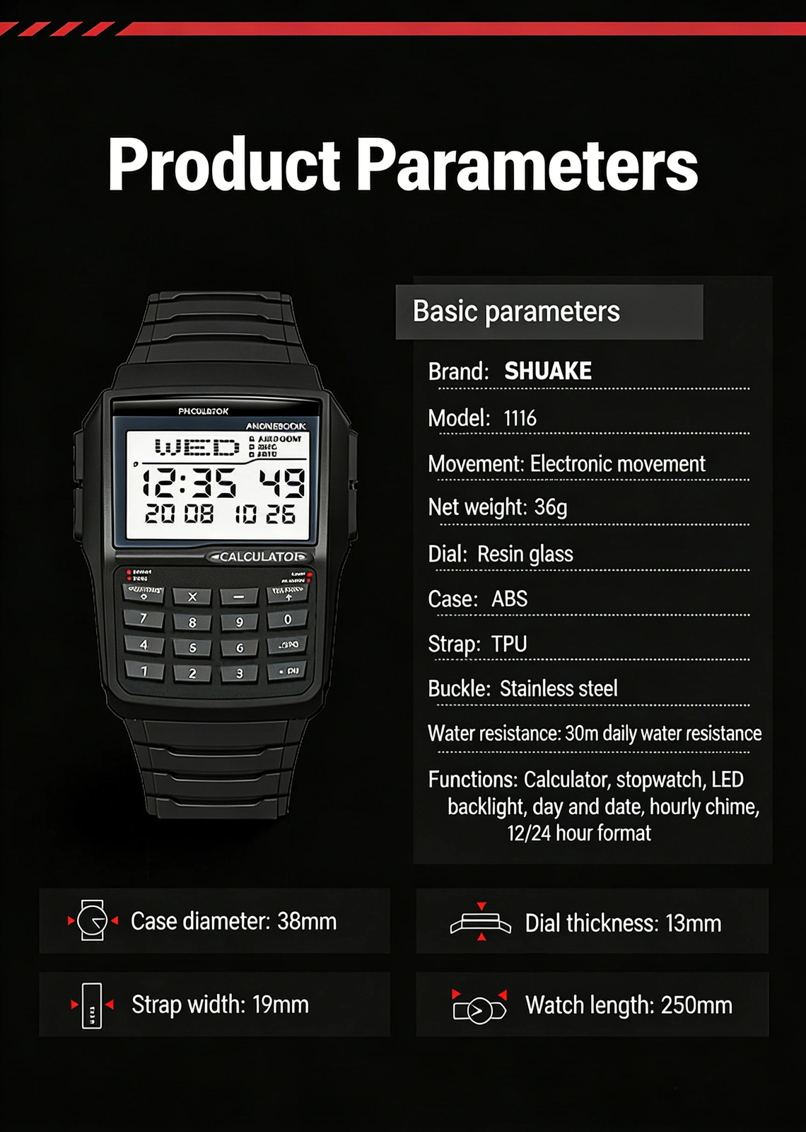 Computer Style Men’s Top Luxury Digital Sports Watch Multifunction Calculator