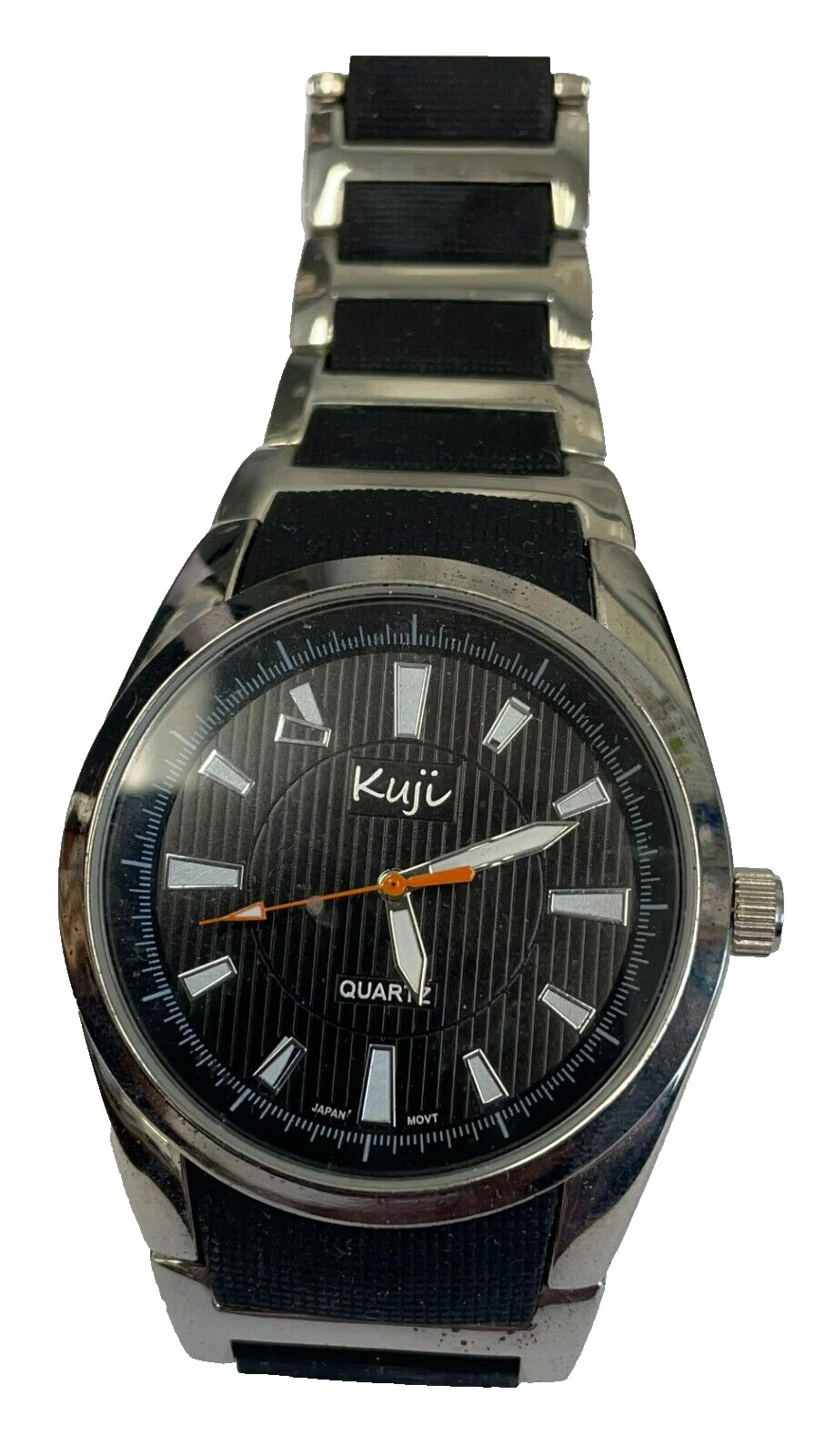 Kuji AT5057M Watch Wrist Bracelet Link Band Fashion Black Plastic Silver Metal