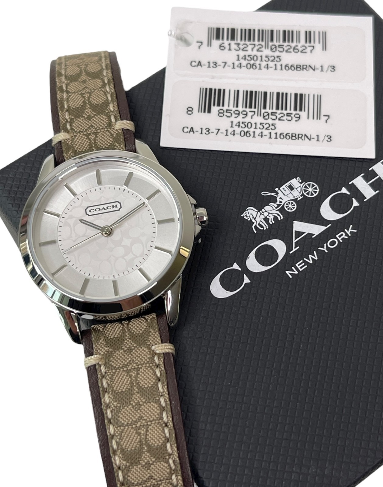 Coach New York 14501525 Stainless Steel w/ Genuine Leather Band Ladies Watch NEW