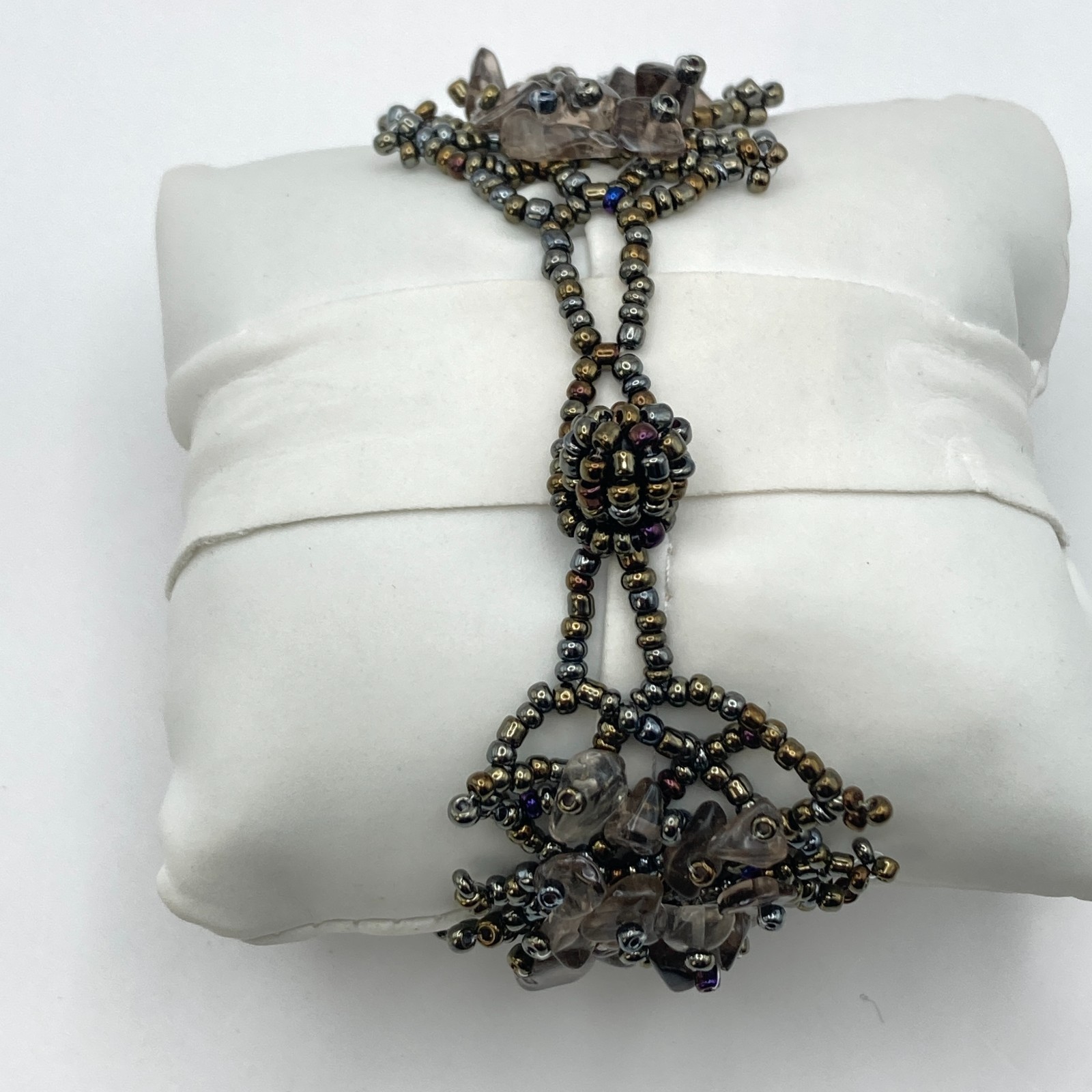 Artisan Womens Watch Beaded Gemstone Silver Tone Crystals New Battery 7.25″