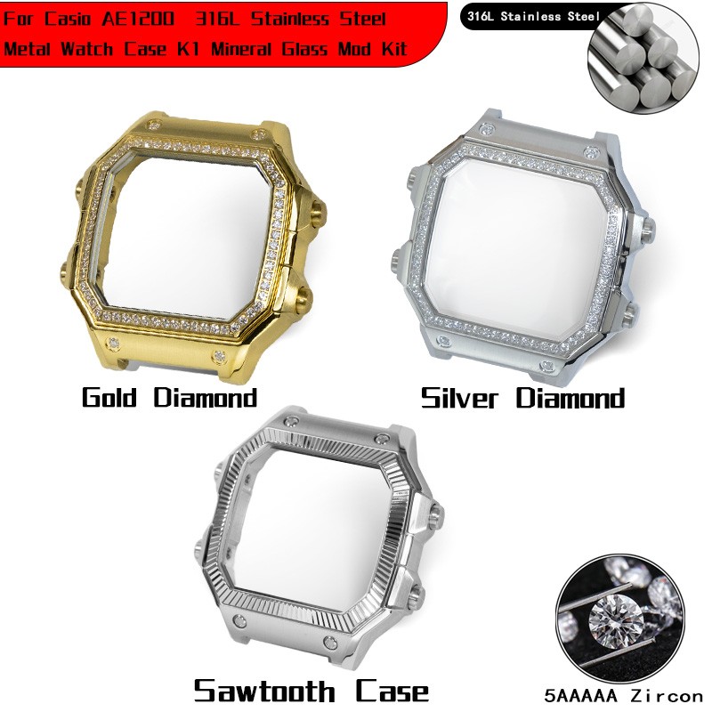 ROYALE MOD Metal Case For Casio AE1200 AE1300 WS1600 Watch Case 316L SS Modify