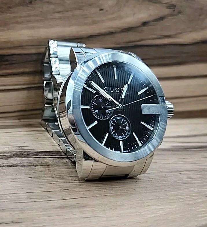 Gucci G-Chrono Black Dial Stainless Steel 101.2 Series Men’s Watch.