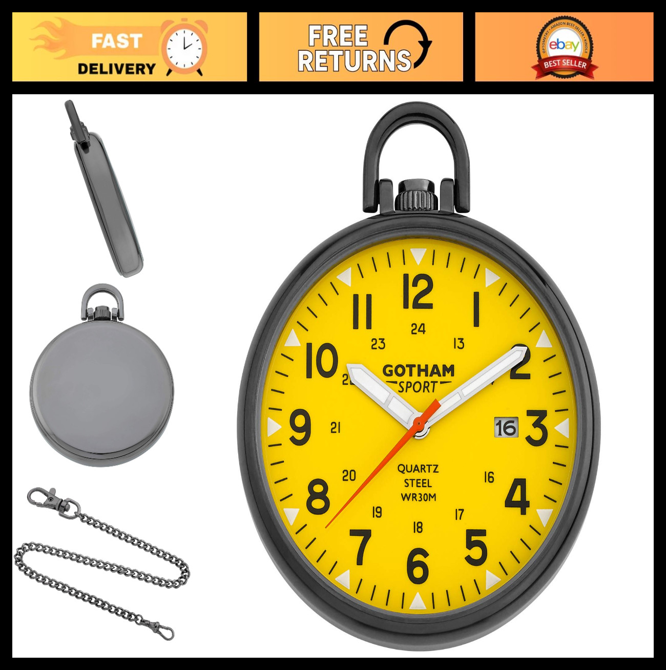 Men’s Gunmetal Stainless Steel Analog Quartz Date Pocket Watch – Sport Series