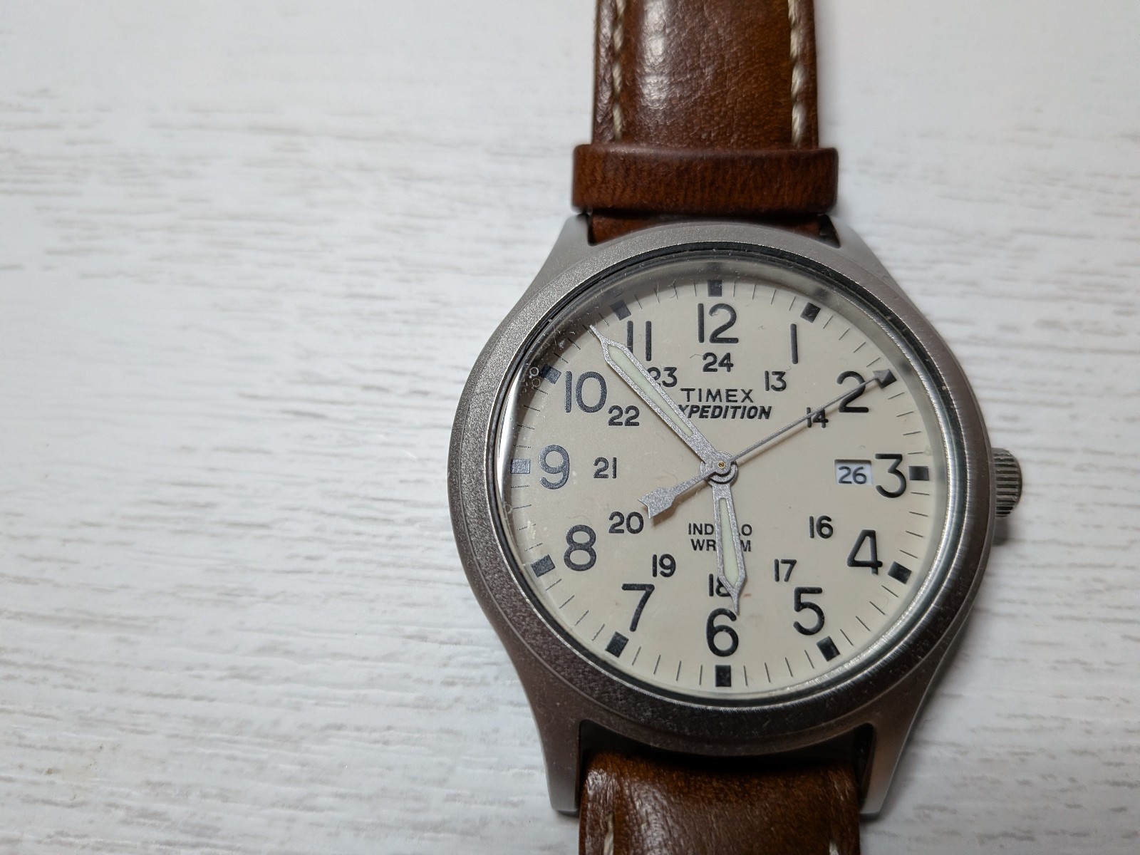 Timex Expedition 37mm Silver Case** Brown Leather Band**Men’s Watch**Needs Batt