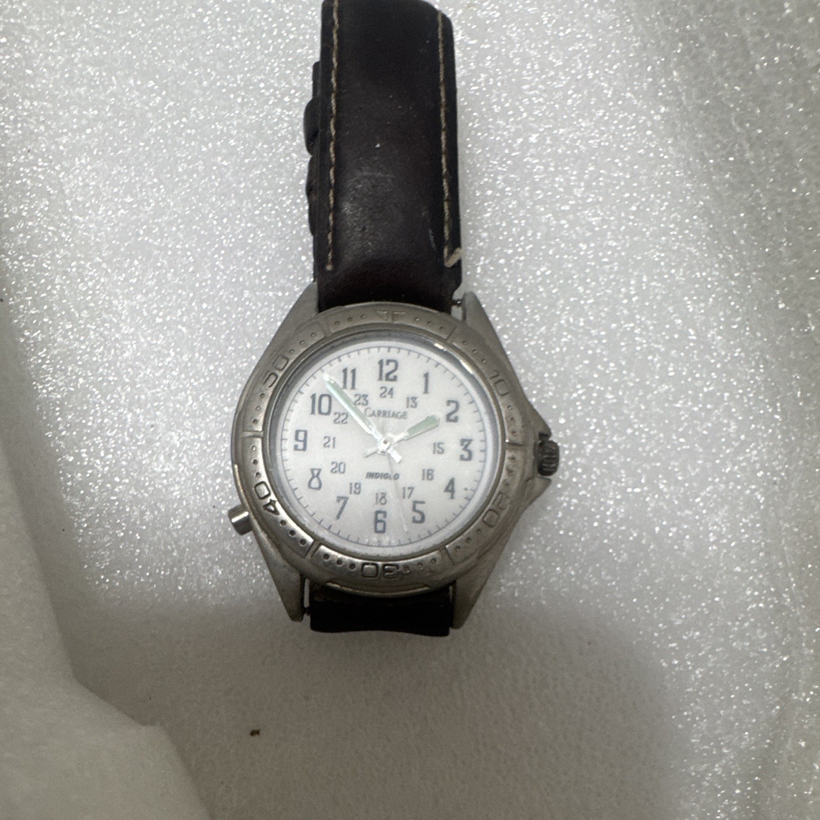 Timex Carriage Quartz Analog Wristwatch White Dial Arabic, SS Case, Black