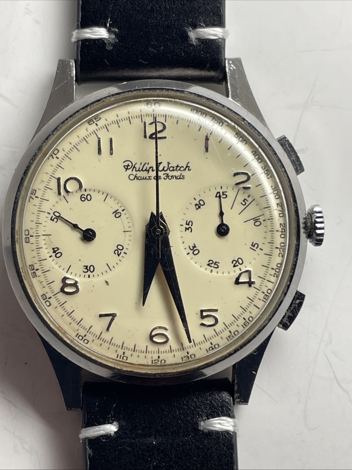 Philip Watch Chronograph Swiss Handwinding All Steel 1950s 35mm Mens