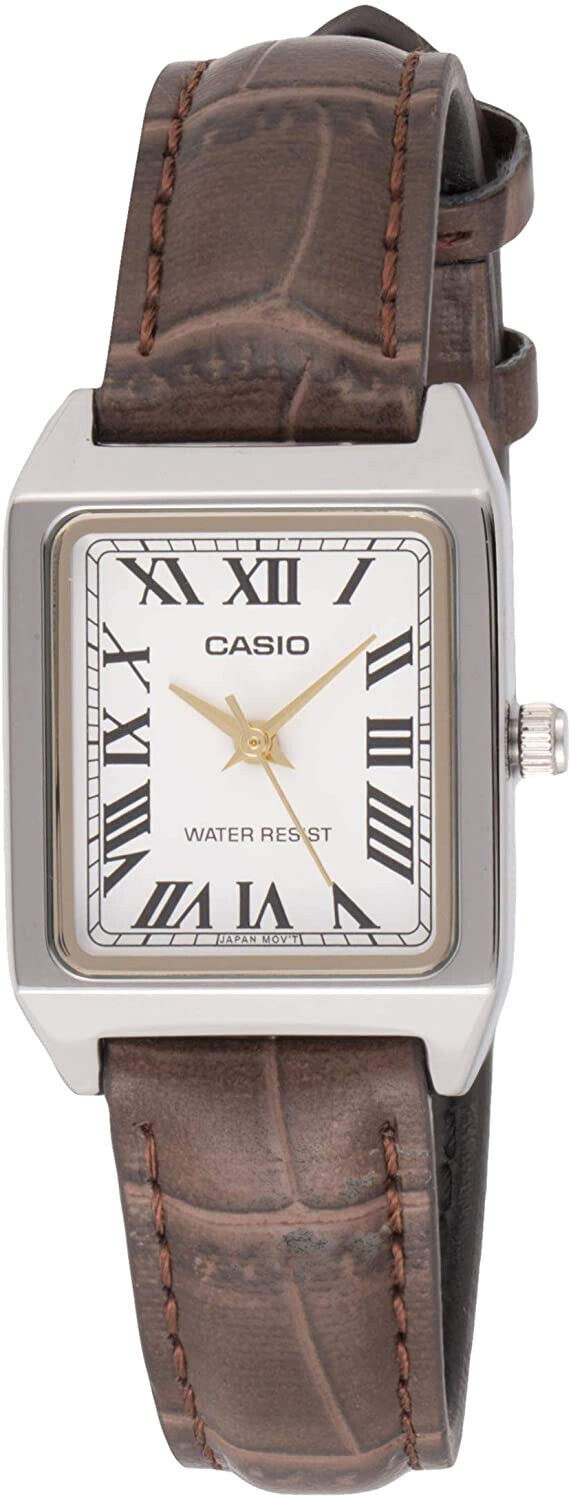 Casio LTP-V007L-7B2 Women’s Leather Strap White Roman Num Dress Watch NEW