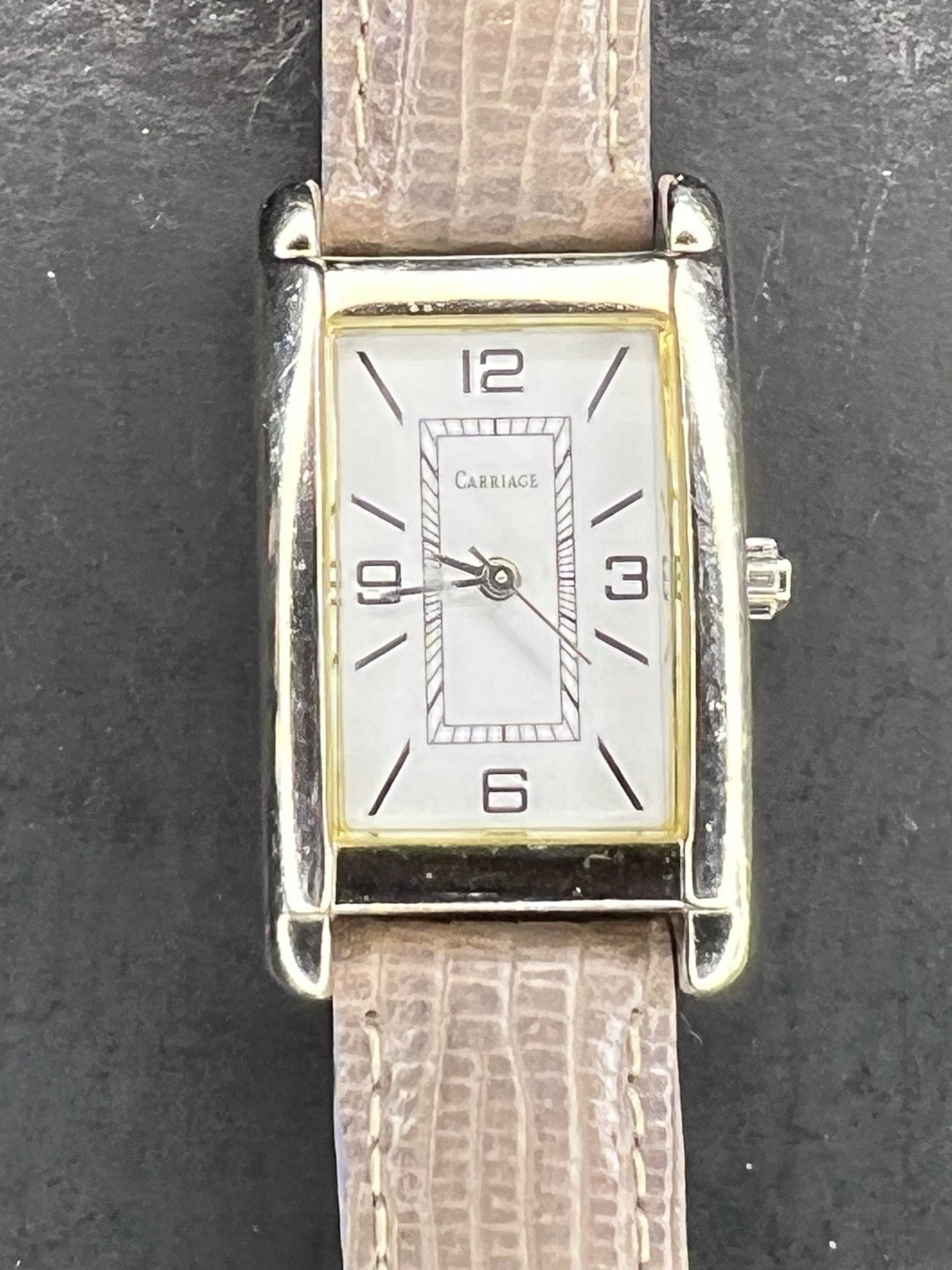 Timex Carriage (K8 2002) Silver 34mm Tank NEW BATTERY White Beige Strap (602)