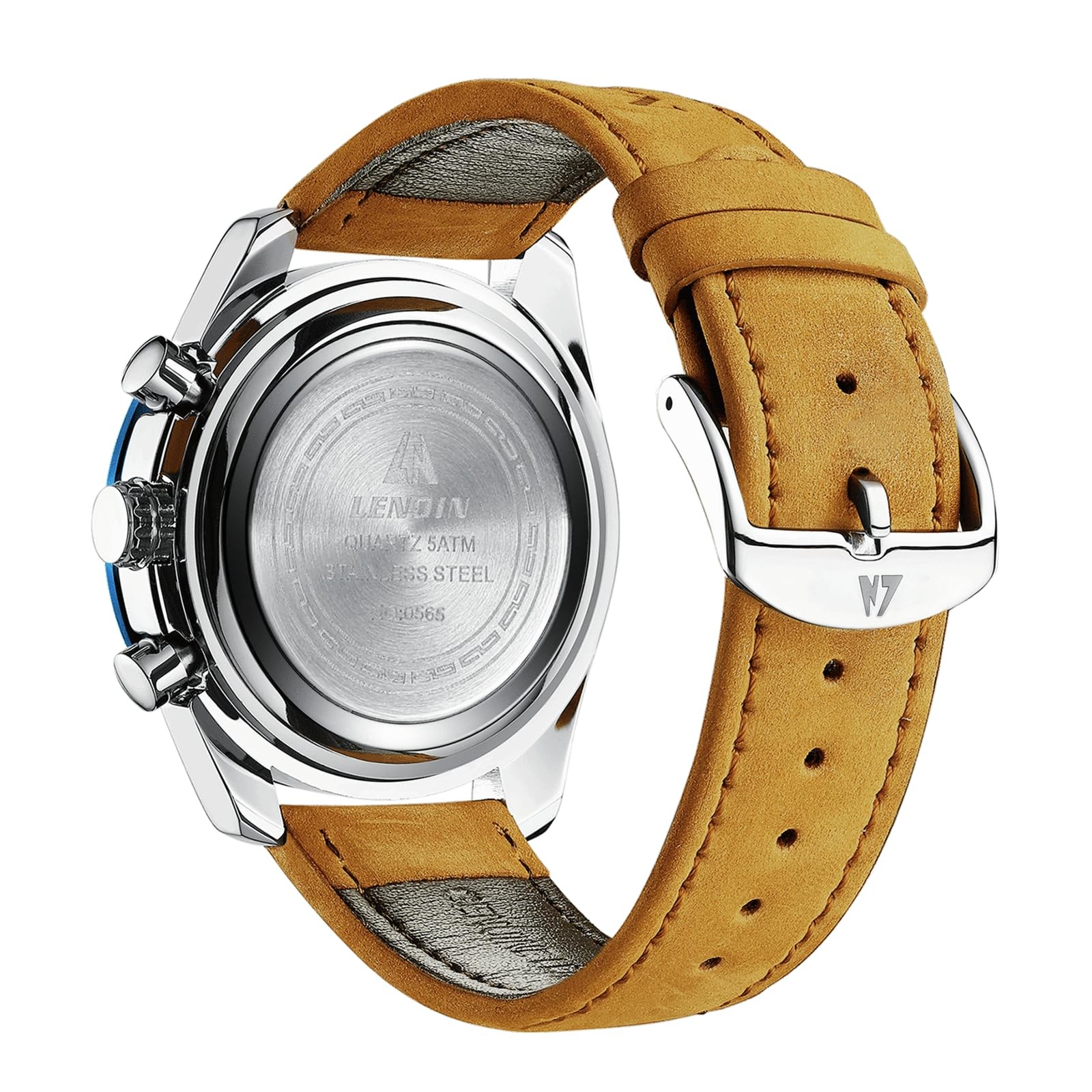 Luminous Men Quartz Watch Date Display Mineral Glass Genuine Leather Strap 46mm