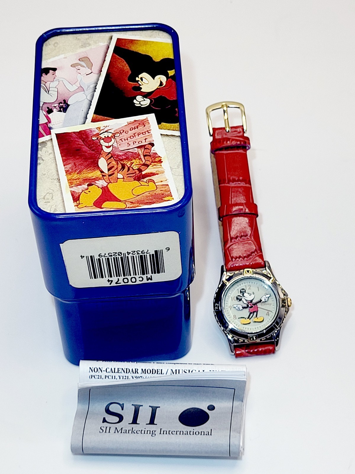 Rare [New] 1990s Disney Mickey Mouse Vintage 26mm Red Leather Band Women’s Watch