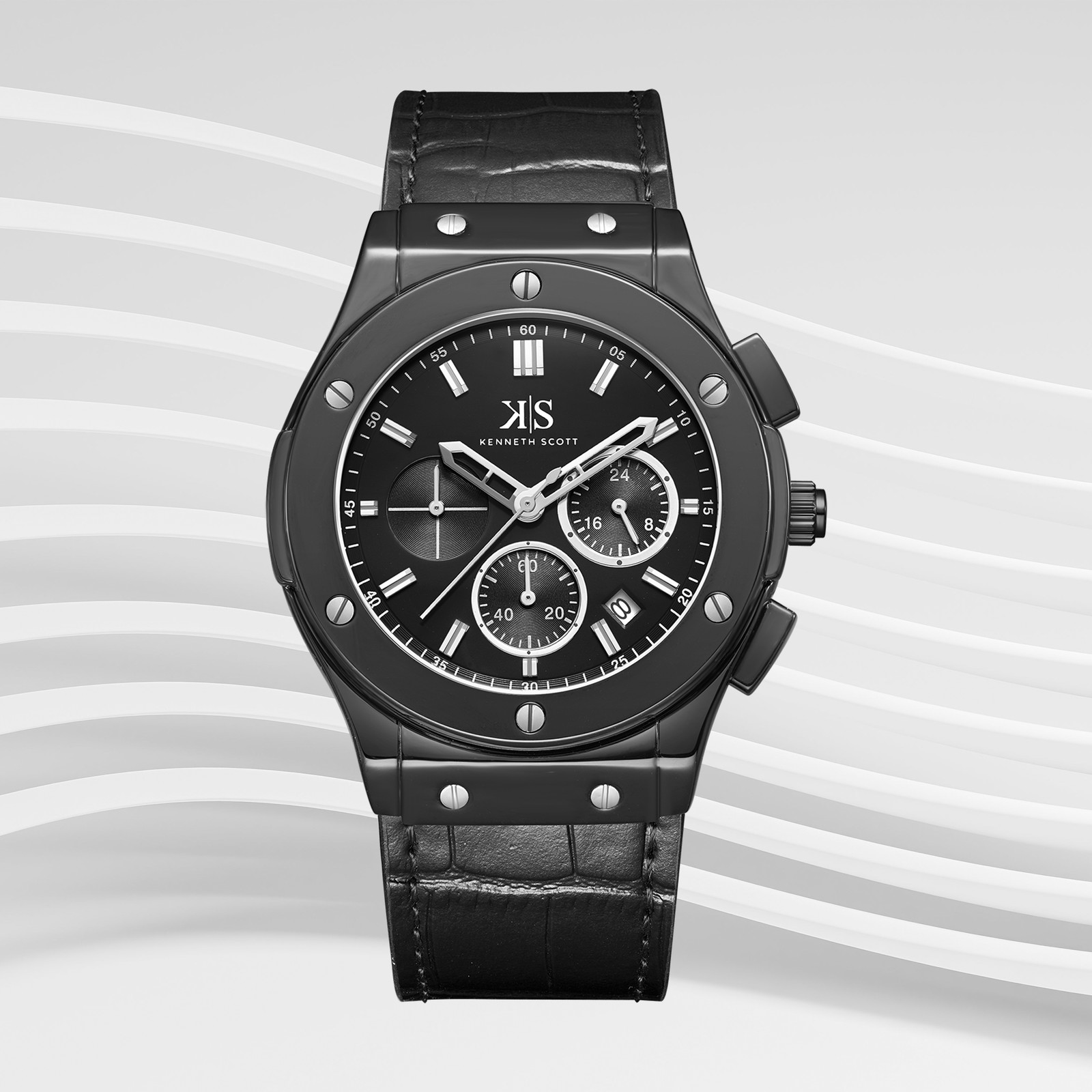 Kenneth Scott Men’s Multi Function Watch | Black Dial, 44mm, 30 m (3 ATM)