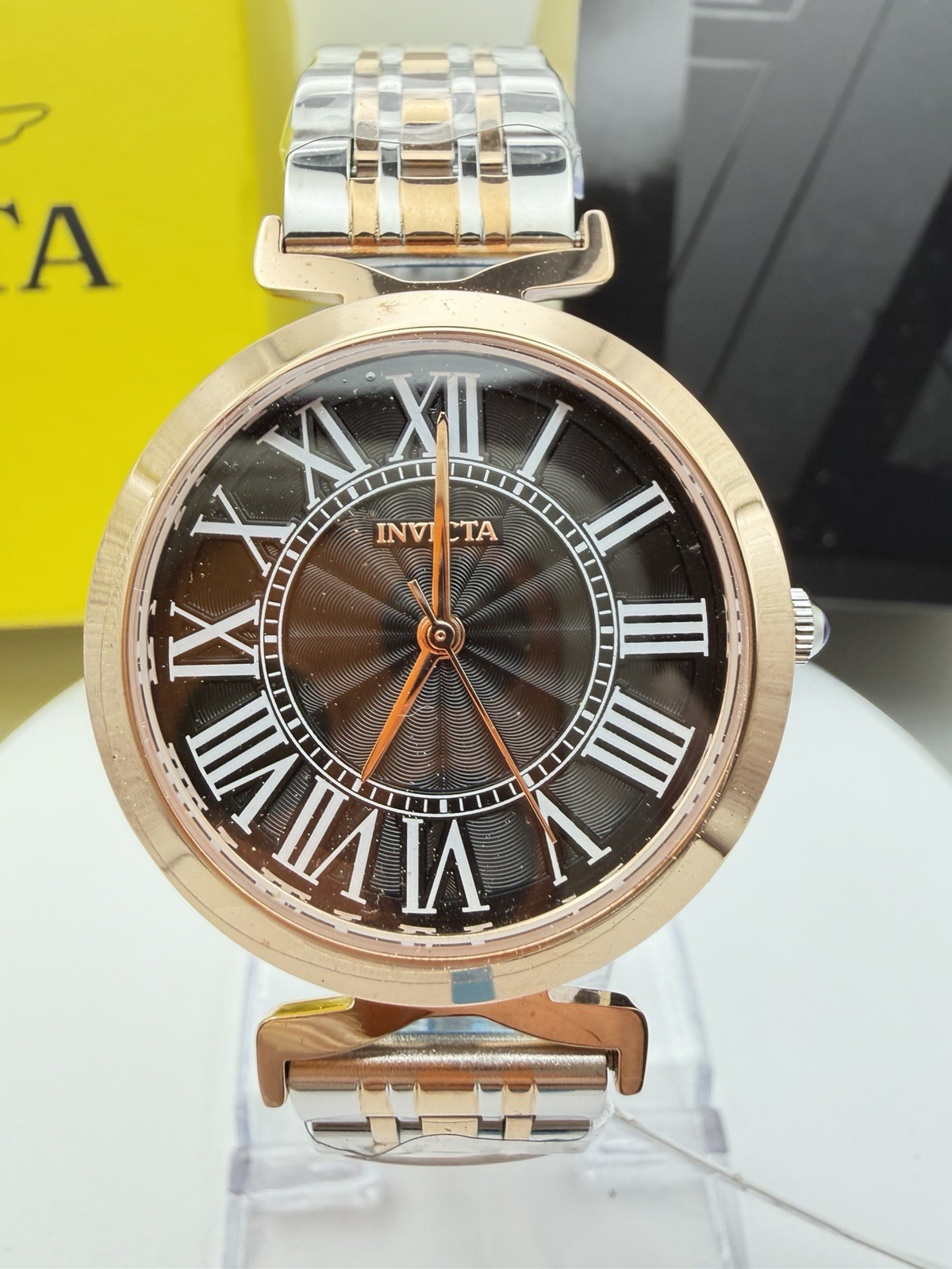 69354-Invicta Women’s Two-Tone Rose Gold/Silver Watch Black Roman Dial Seconds