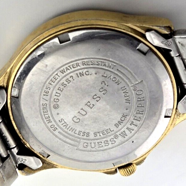 Guess Waterpro 50 Meter Watch with Date and 2 tone Band NEW BATT