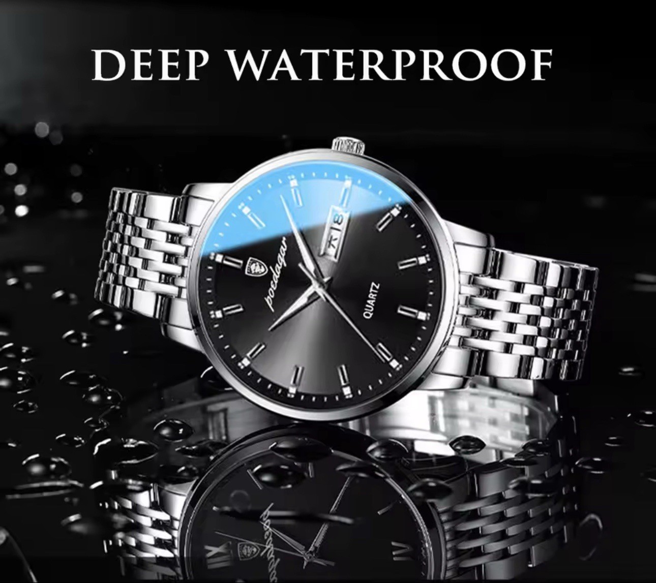 Men Watch Luxury Waterproof Luminous Date Week Stainless Steel Mens Quartz Watch