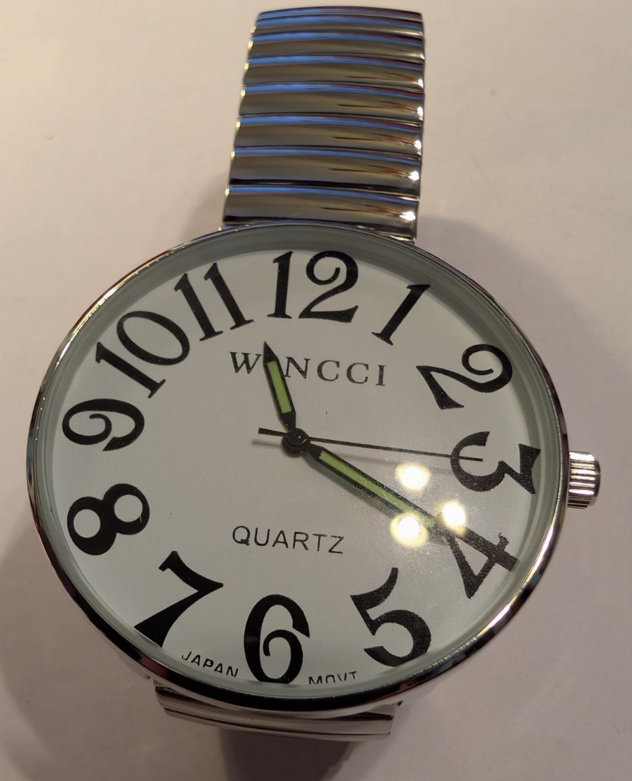 Large face Stainless Steel Wincci watch with stretch band – never worn