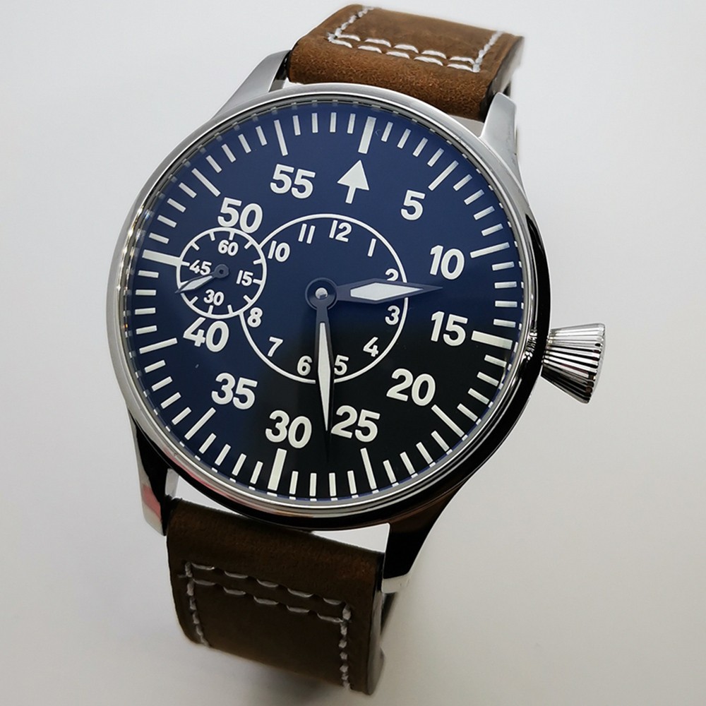 44mm Pilot style Stainless Steel Case Luminous Men’s Watch ST3600 Manual Windin
