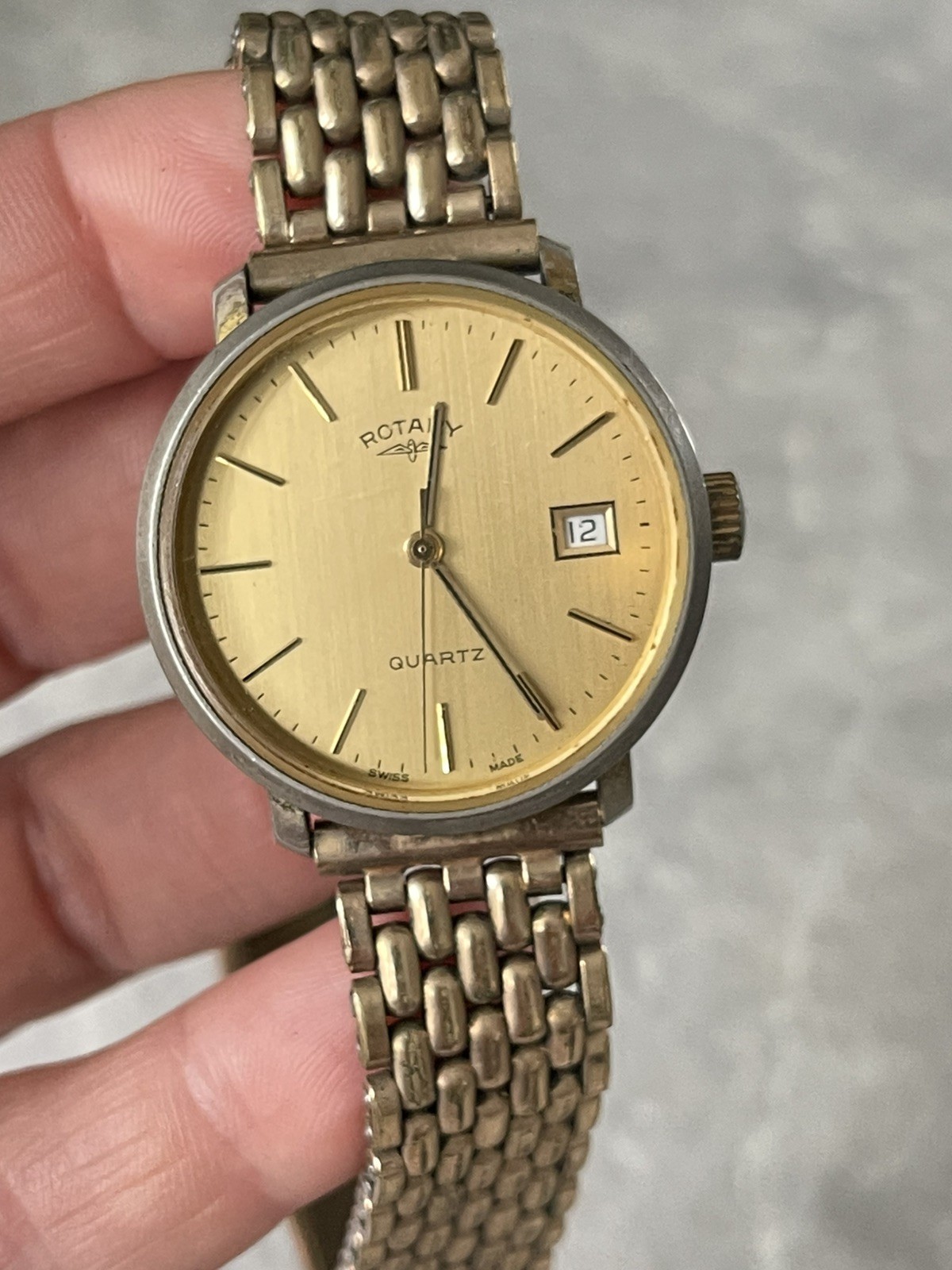 Rotary 1404 watch Rolled Gold Strap Gold Tone Bracelet Date Swiss Made 173
