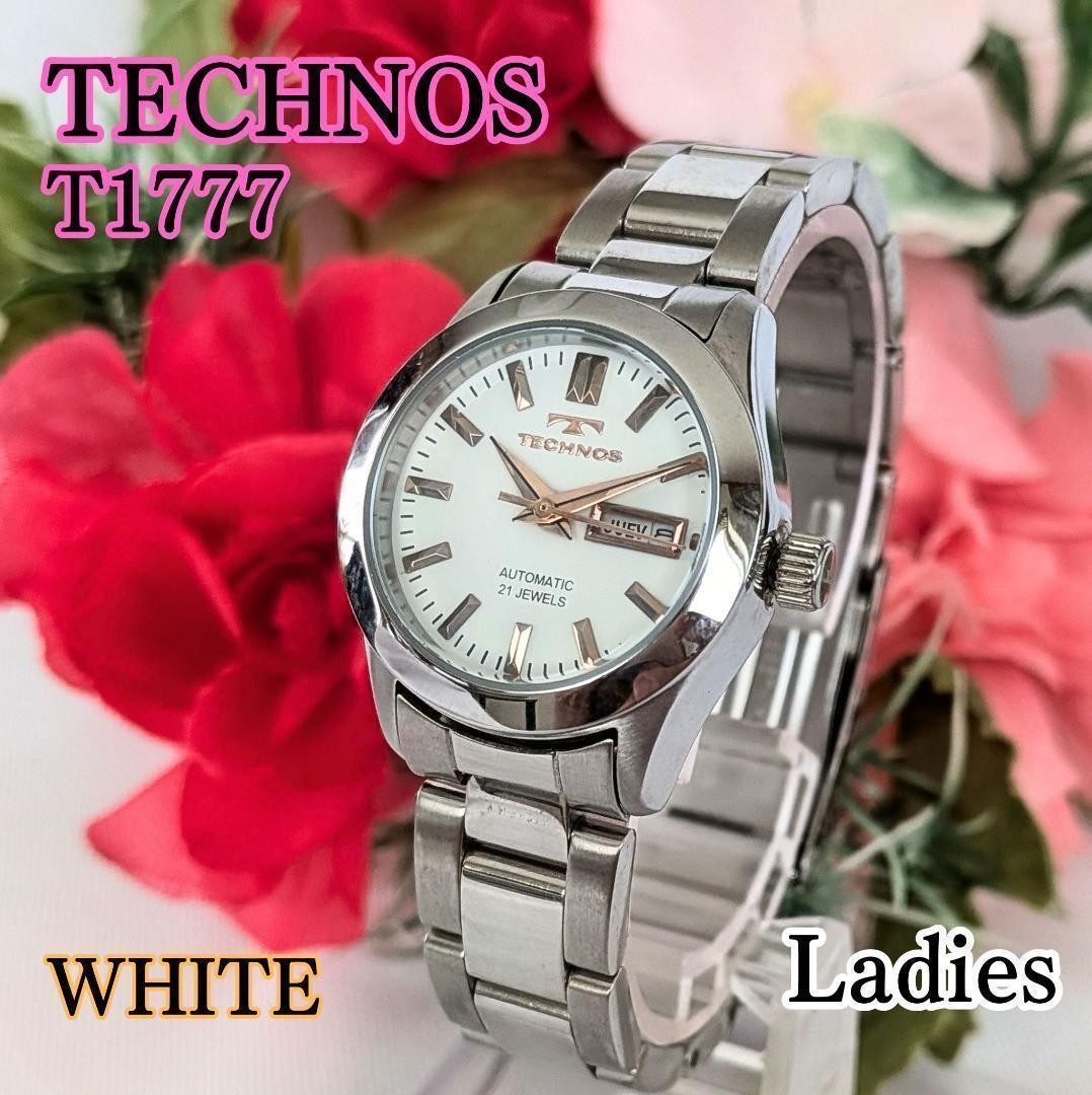 Technos Ladies White Automatic Watch Spanish Day Display Back Japan 073153