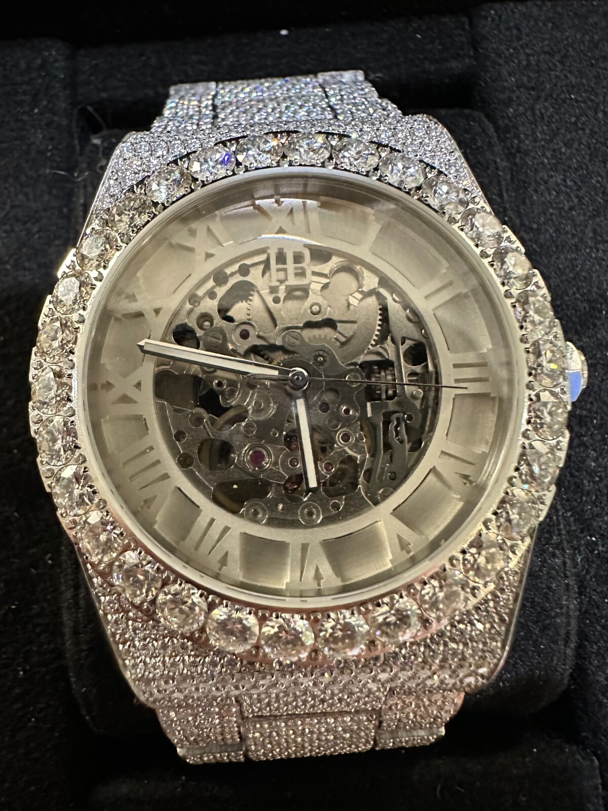 35.5ct MOISSANITE Automatic Skeleton Watch Mens Real Iced Hip Hop Passes Tester