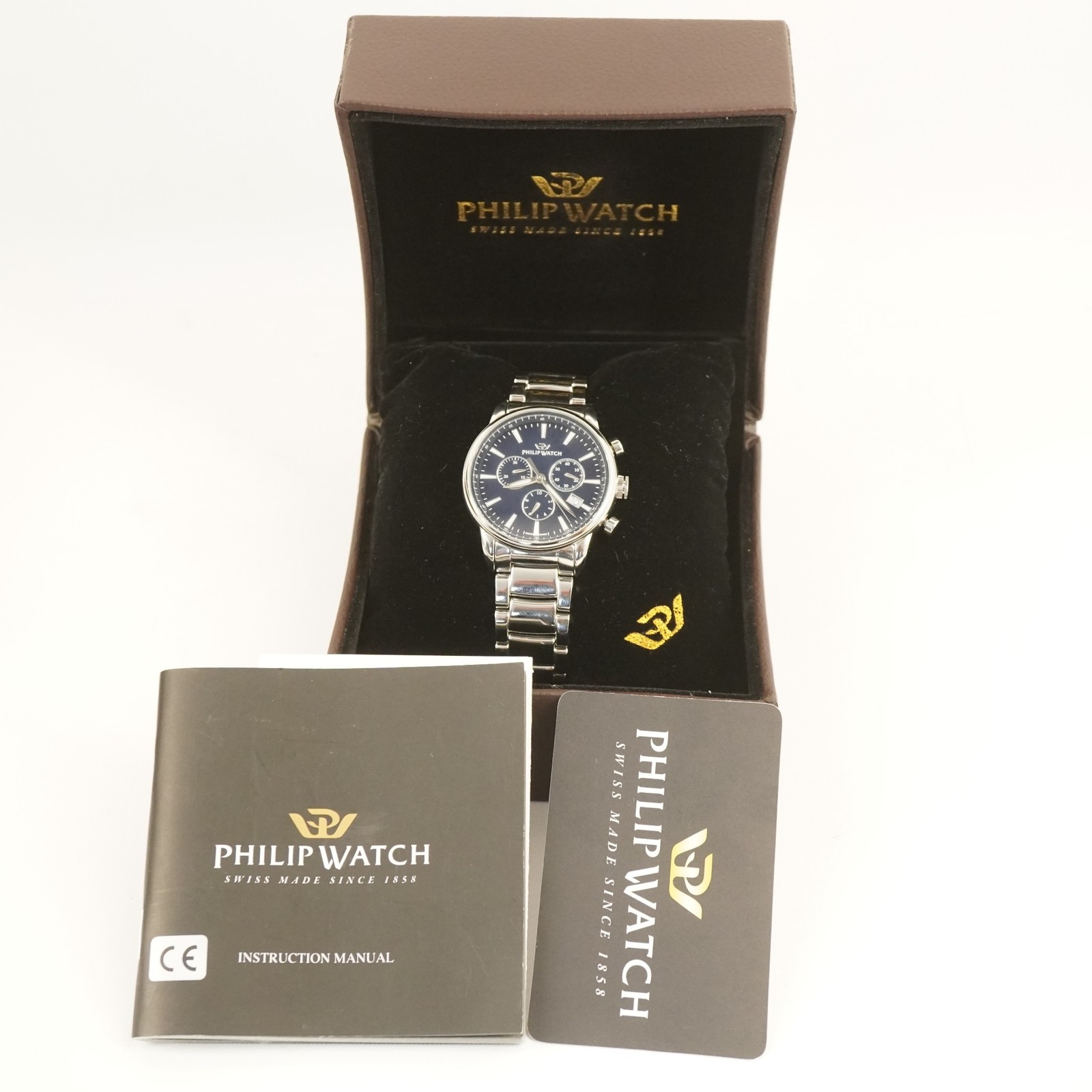Philip Watch Kent Dark Blue Dial Swiss Quartz w Box and Papers (Needs Battery)