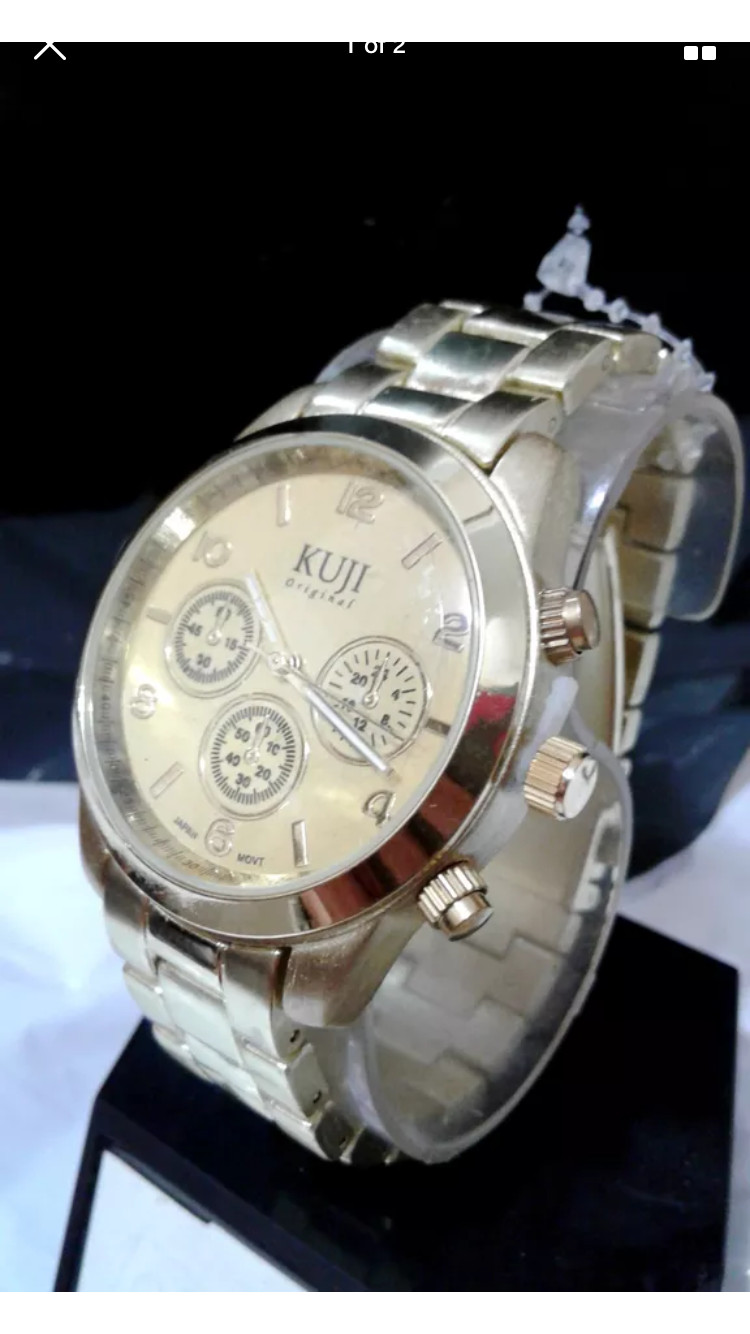 Kuji Watch Wrist Bracelet Link Band Fashion Gold Tone Metal NEW