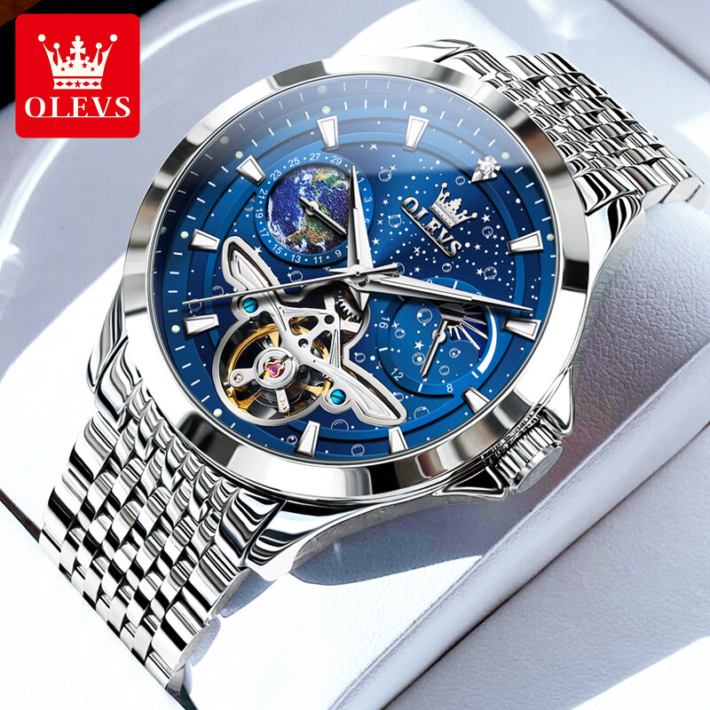 Automatic Mechanical Waterproof OLEVS Luxury Watch Men Moon Phase Mens Strap