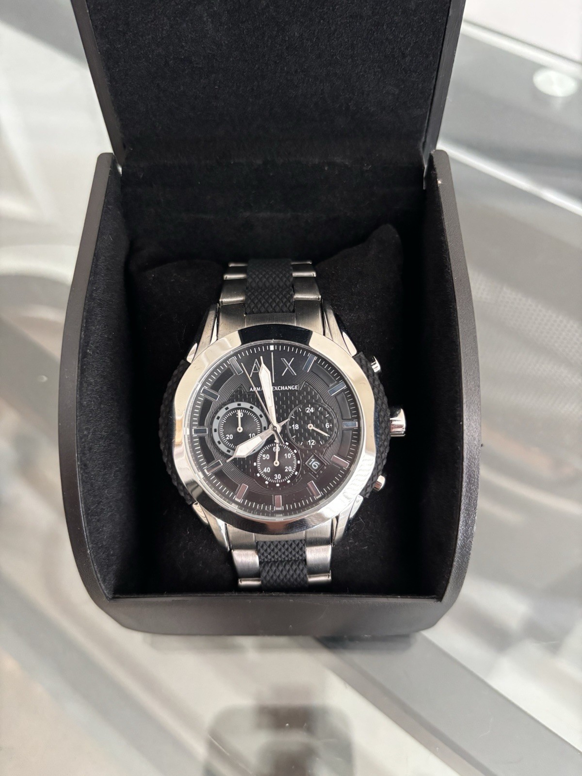 Armani Exchange AX1214 Men’s Quartz Chronograph Date Black Dial Steel/Rubber