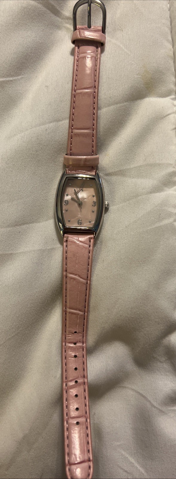 Breast Cancer Awareness Watch Mother of Pearl Face Silver Tone Pink Band