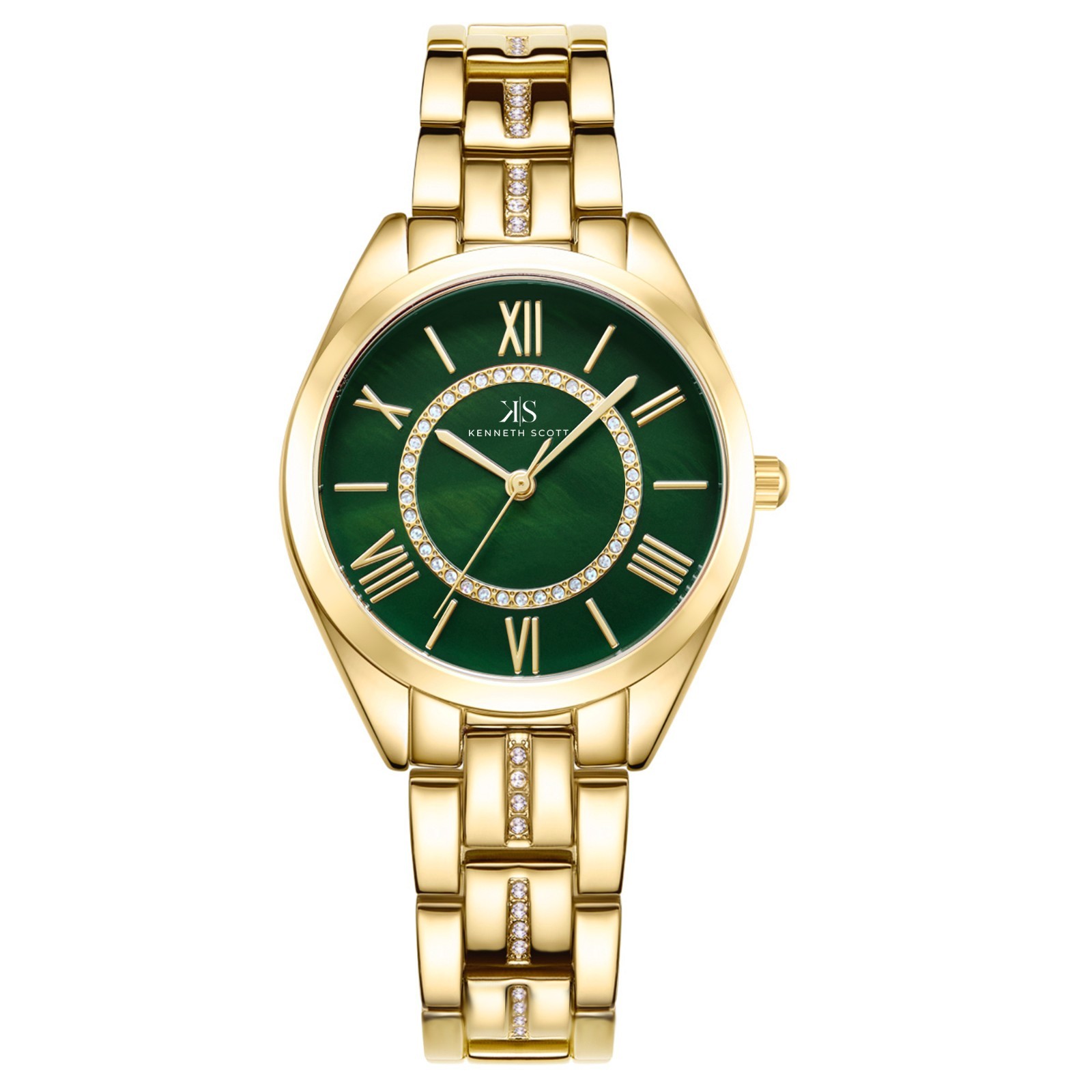 Kenneth Scott Women’s Analog Watch | Green Dial, Gold Case & Strap