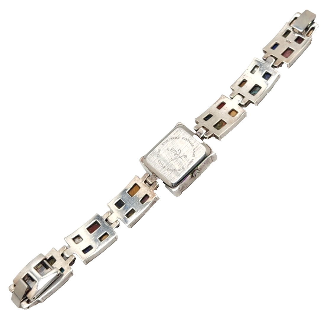 Aria Signed Sterling Silver Multi-Stone Women’s MOP Watch Bracelet Needs Battery