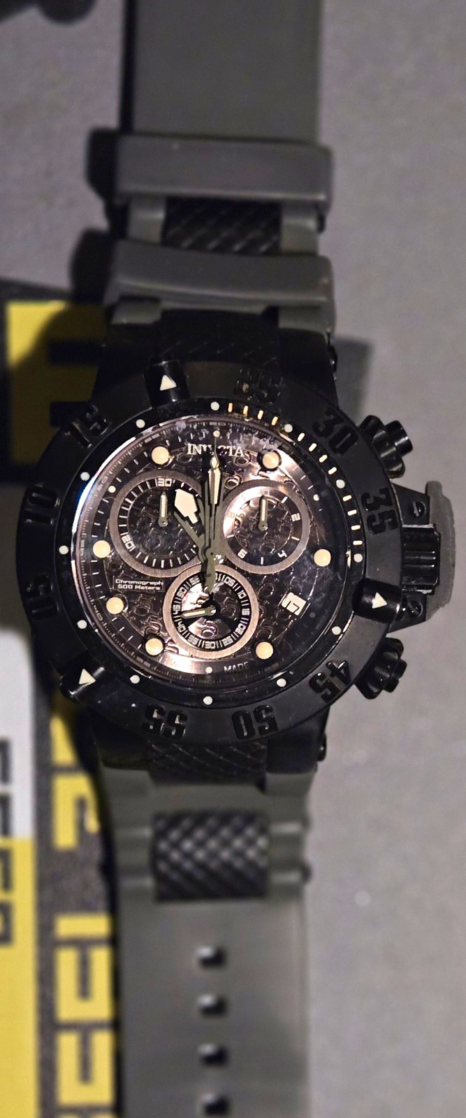 Invicta Subaqua Men’s Quartz Chronograph Date Black Dial Gray Rubber 52mm 500m