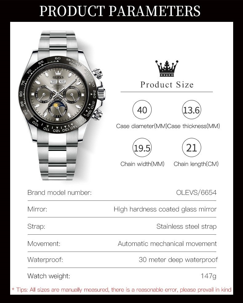 Automatic Mechanical Waterproof Watch Moon Phase Luxury Dial Men’s Men Strap
