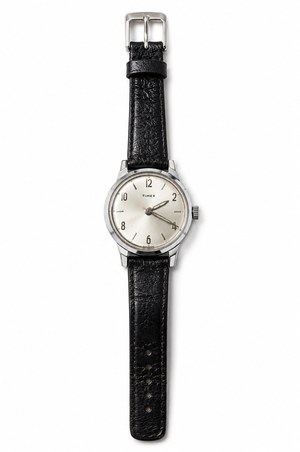 Vintage Timex Watch Chrome Plated Bezel Leather Bracelet Caravelle