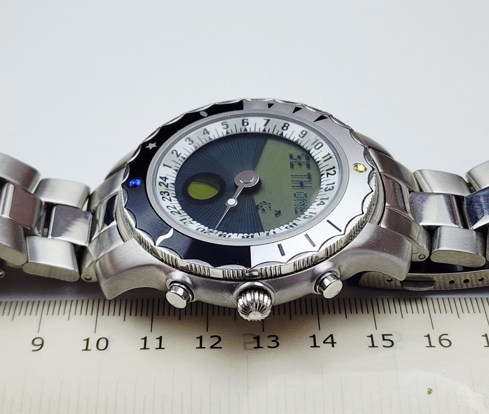 Men MOONPHASE ANALOG-DIGITAL Watch YES “Solstice”. Sunset/Sunrise. Alarm. In BOX