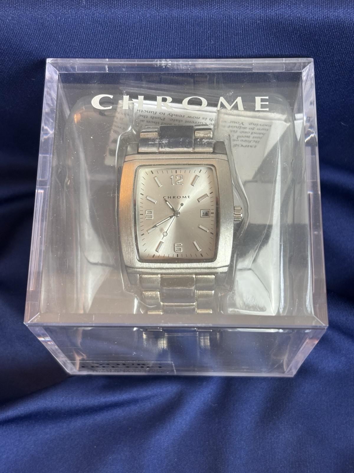 AZZARO CHROME Square Dial Men’s Silver Watch New In Box Needs New Battery