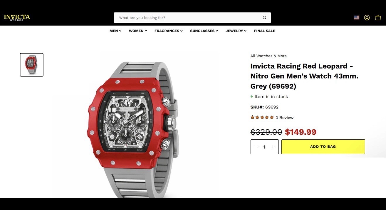 Invicta Racing Red Leopard Nitro Gen Men’s Watch 43mm Scarlet & Gray NEW!!🏎️🏁
