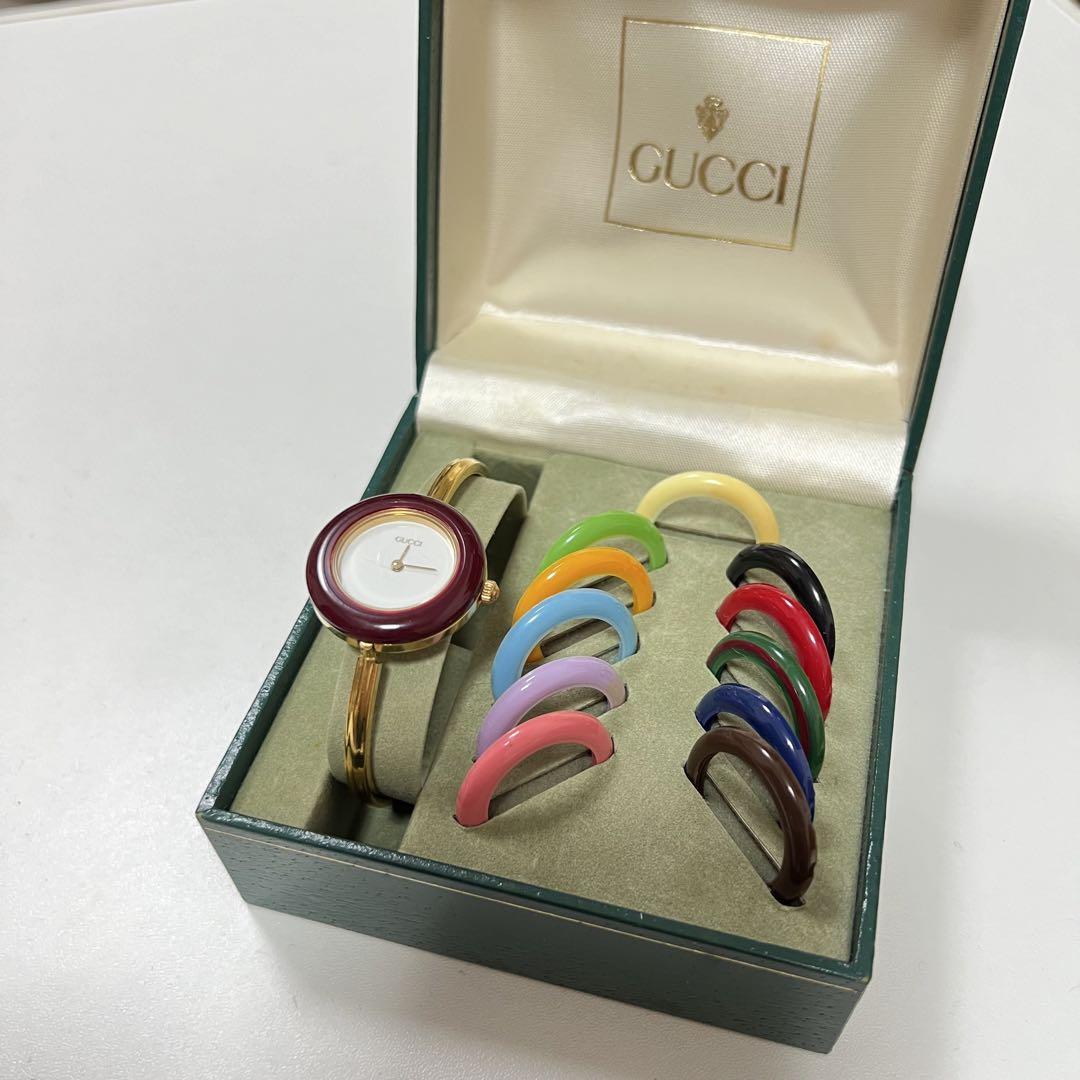 Gucci Change Bezel 12 Colors White/Gold Very Good Japan quartz plating F/S JP