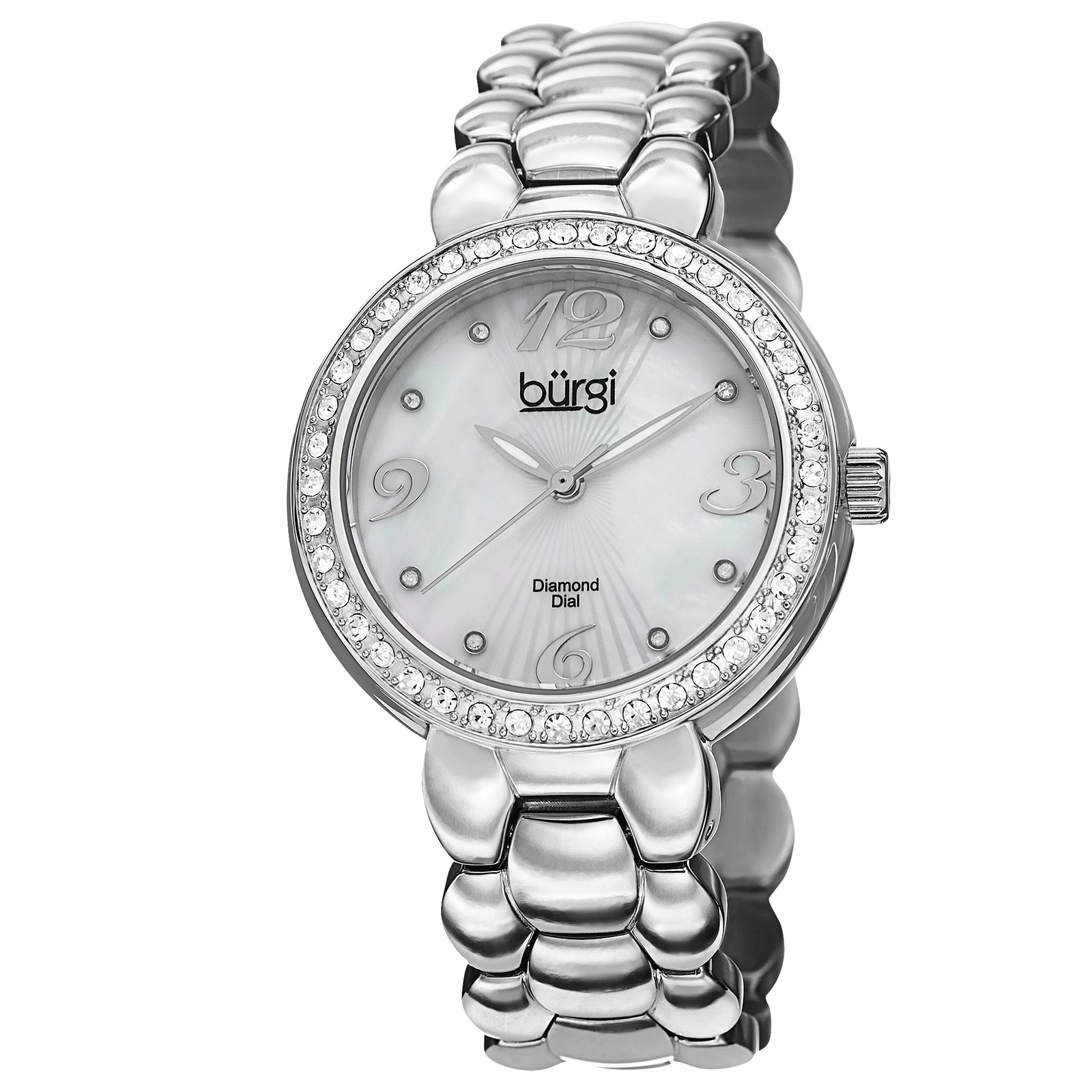 Women’s Burgi BUR084SS Swiss Mother of Pearl Diamond Silver-tone Bracelet Watch