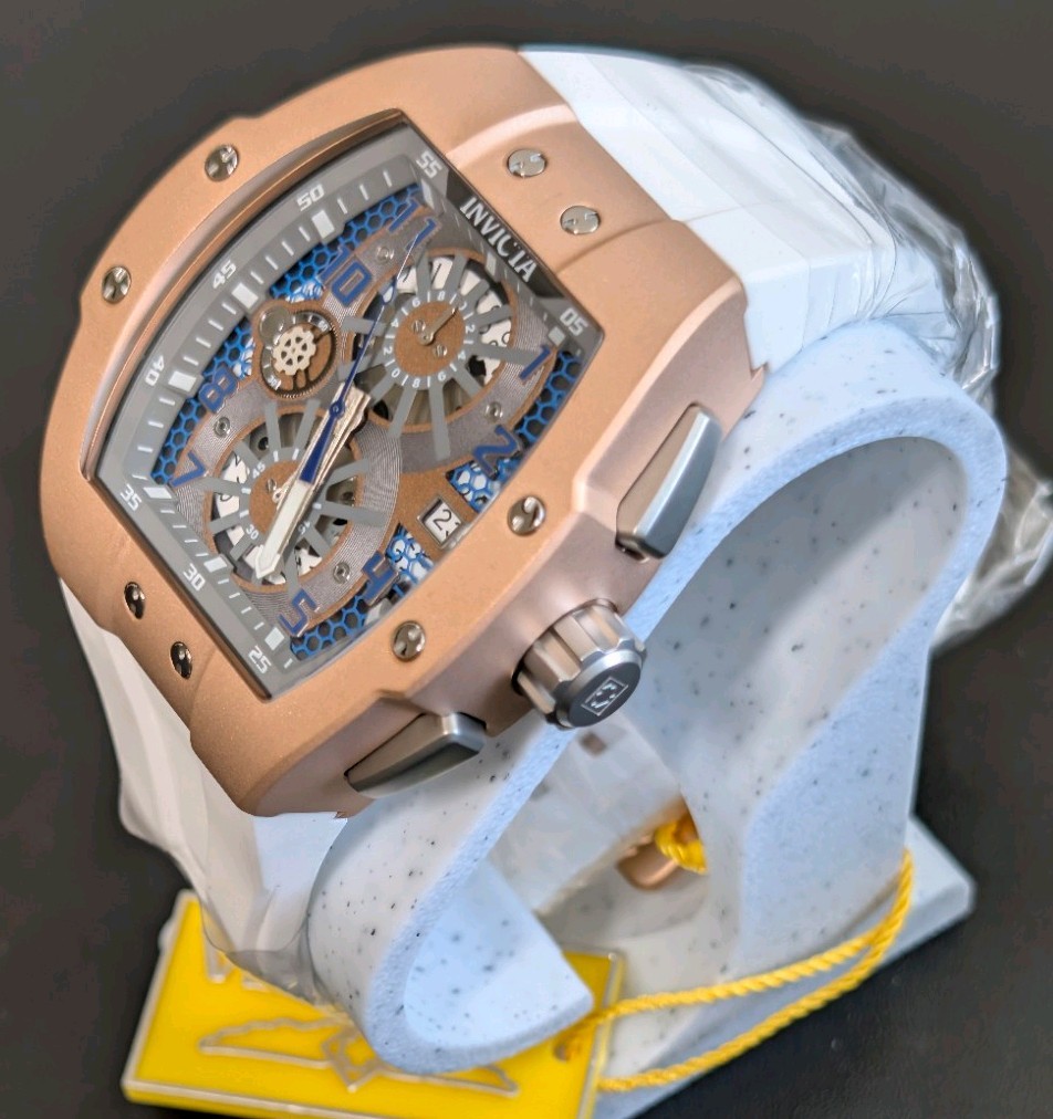 Invicta Racing Men’s Watch (Model 48028) Grey Dial Gold Case & White Strap 47mm