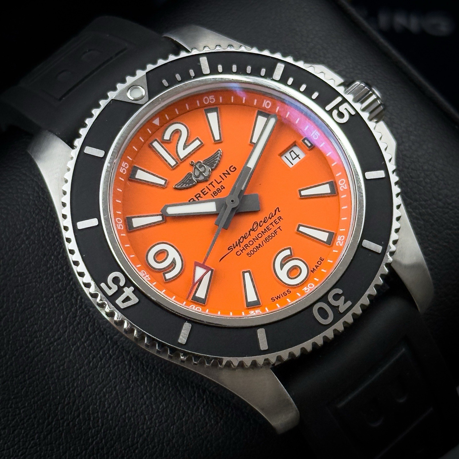 Breitling Superocean Automatic 42mm A17366 Orange Dial Rubber Strap Full Set