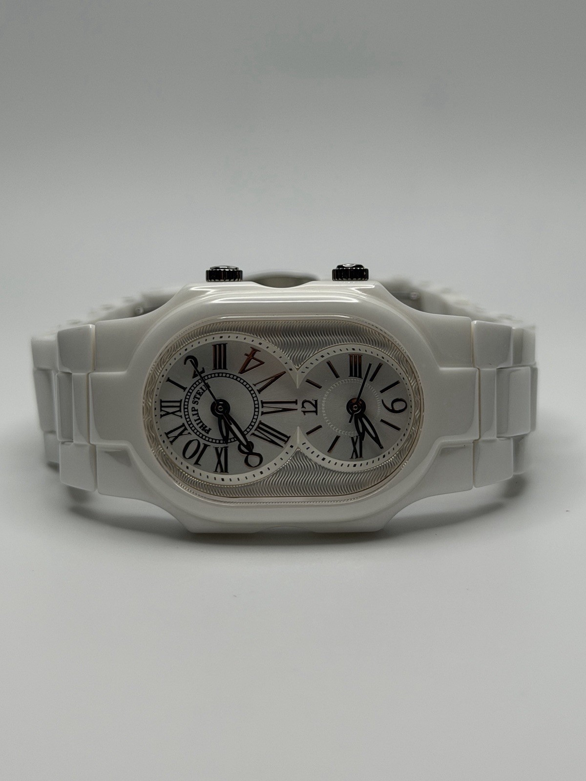 Philip Stein White Ceramic Dual Time Women’s Watch New Batteries