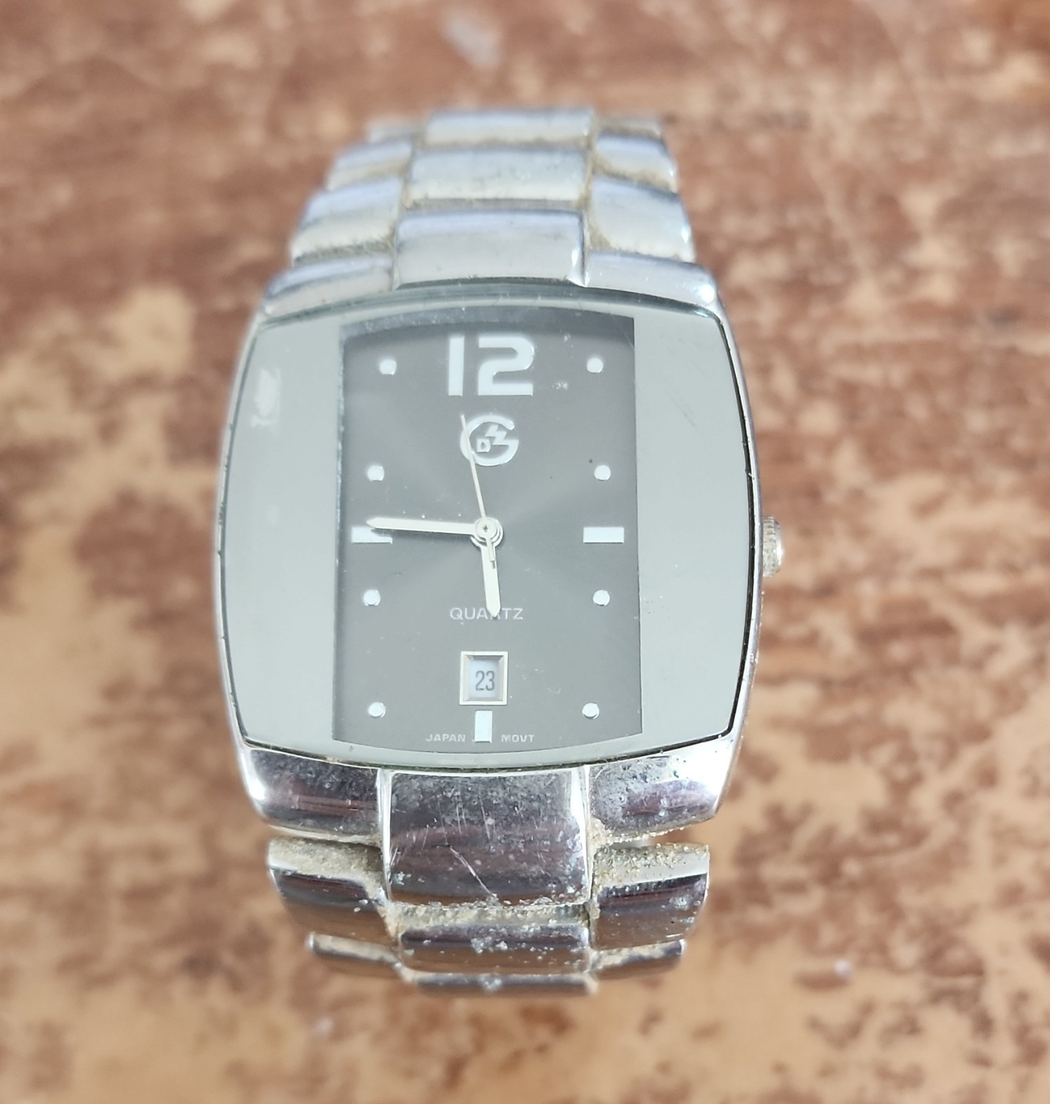 George Men’s Quartz Rectangle Watch Black Dial Silver Bracelet Date Analog