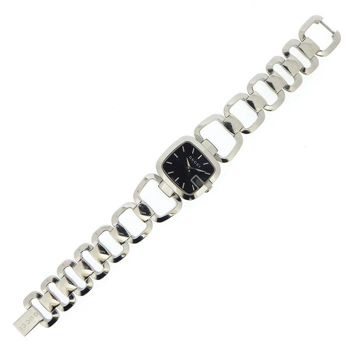 Gucci G Collection YA125510 Square Quartz Watch Black Dial Stainless Steel Women