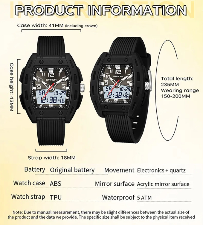Unisex Multiple Functions Barrel Watch Dual Display Quartz plus Electronic